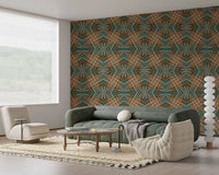 70s Retro Teal and Copper Geometric Lattice - OCTOBER Wallpaper⁠