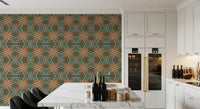70s Retro Teal and Copper Geometric Lattice - OCTOBER Wallpaper⁠