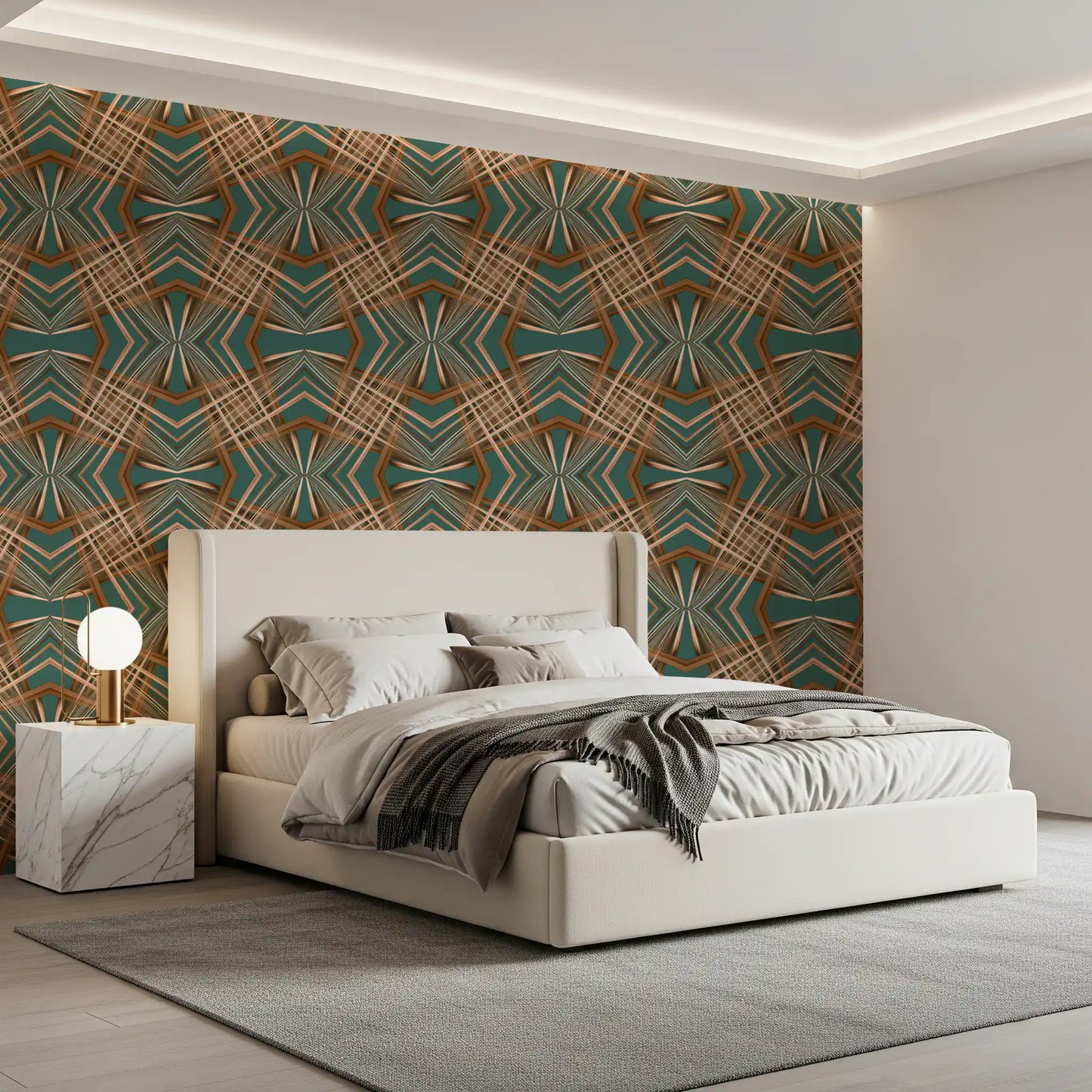 70s Retro Teal and Copper Geometric Lattice - OCTOBER Wallpaper⁠