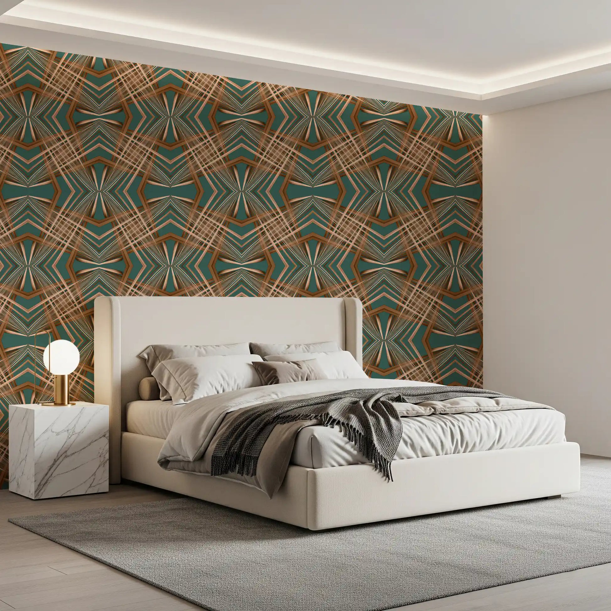 70s Retro Teal and Copper Geometric Lattice - OCTOBER Wallpaper⁠