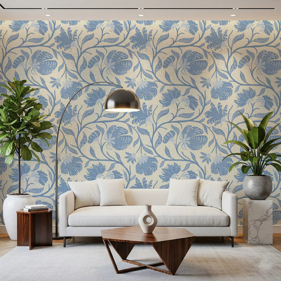 Trailing Indina Floral - Light Blue and Beige Wallpaper Wallpaper⁠