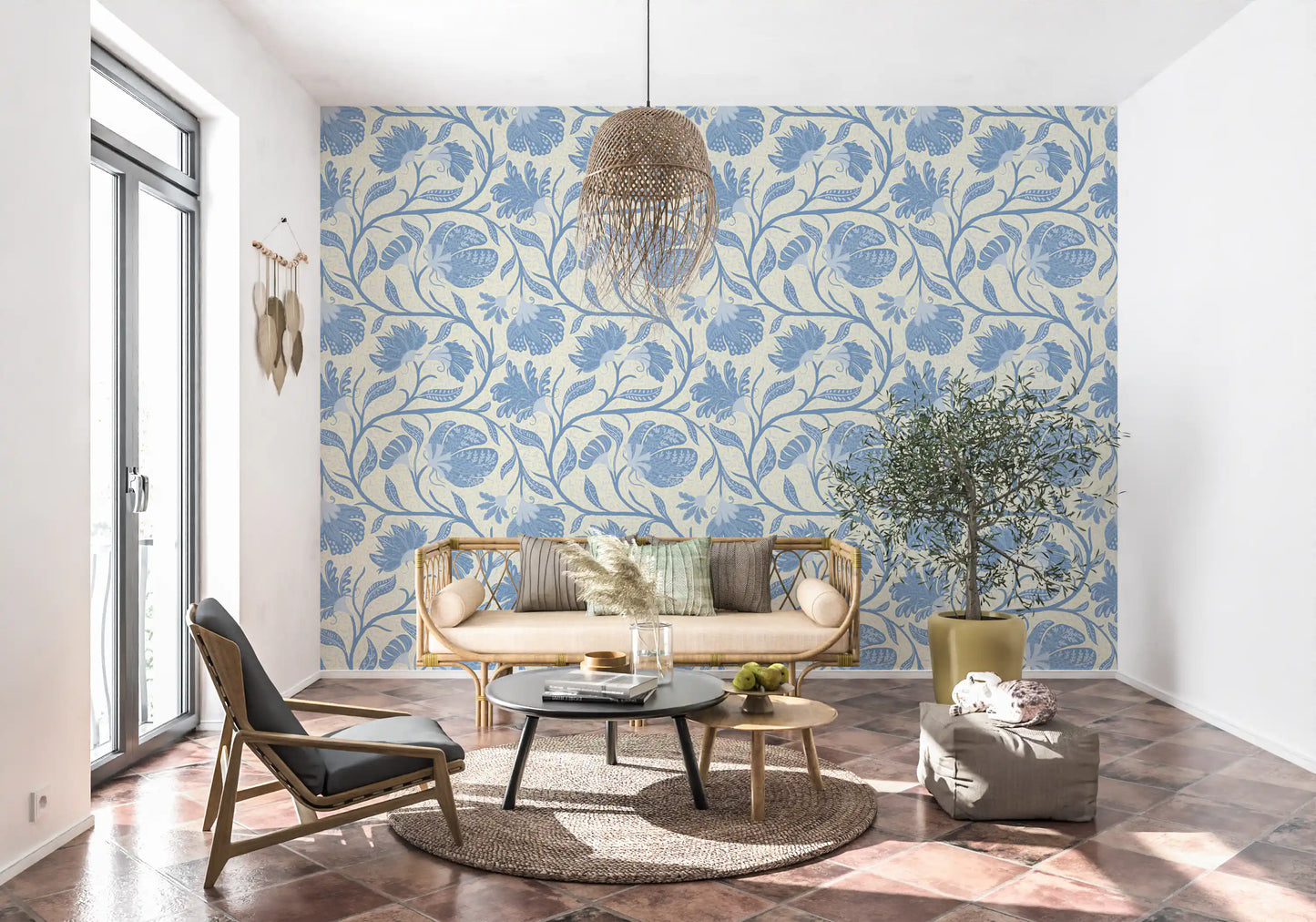 Trailing Indina Floral - Light Blue and Beige Wallpaper Wallpaper⁠