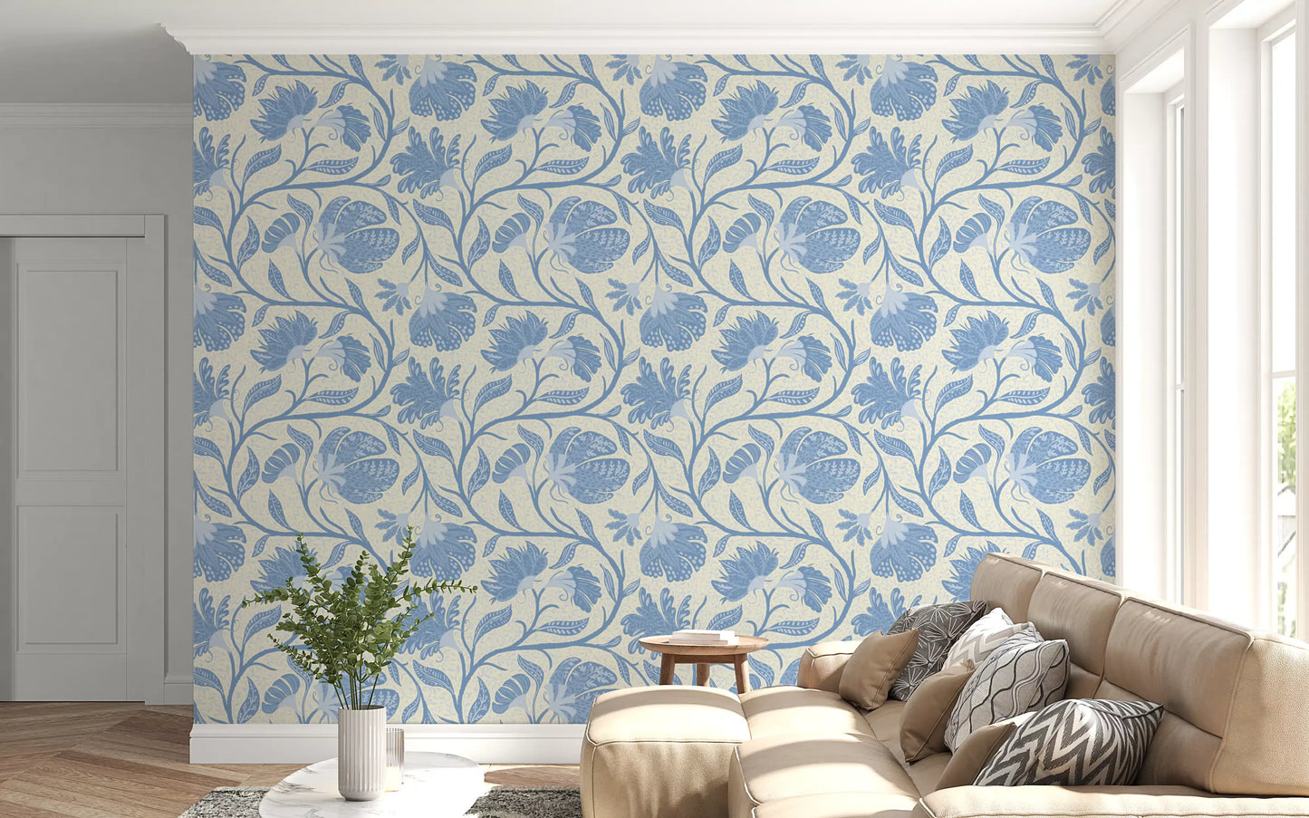 Trailing Indina Floral - Light Blue and Beige Wallpaper Wallpaper⁠
