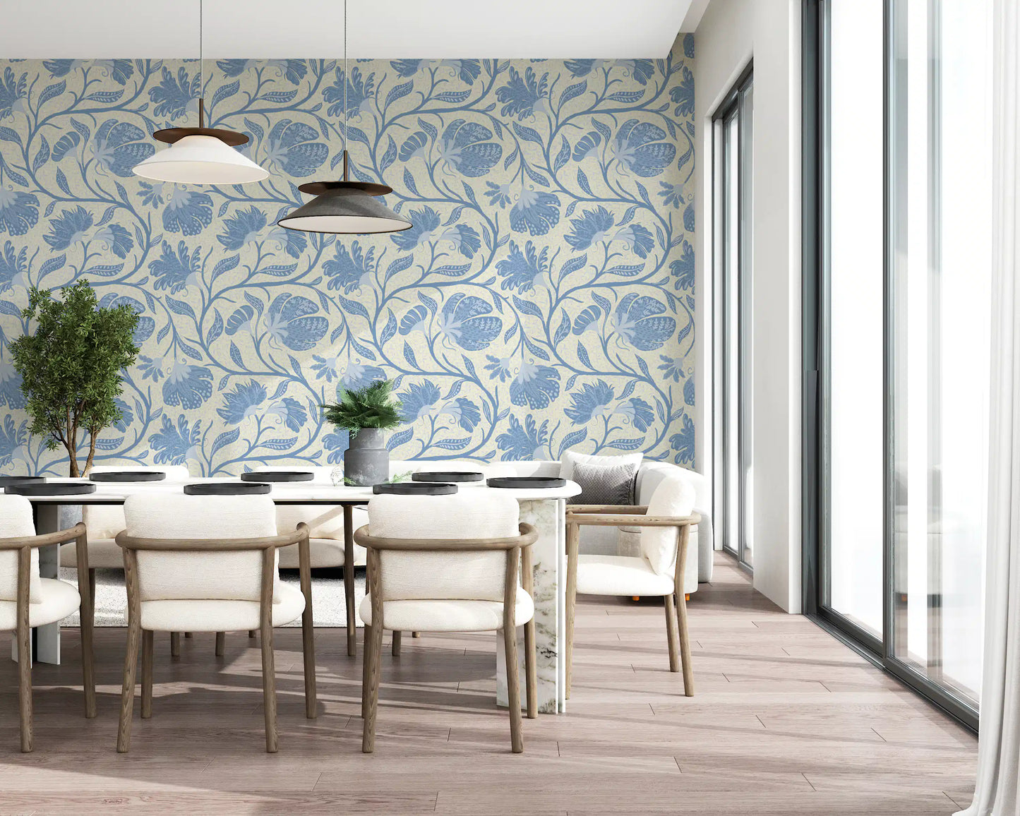 Trailing Indina Floral - Light Blue and Beige Wallpaper Wallpaper⁠