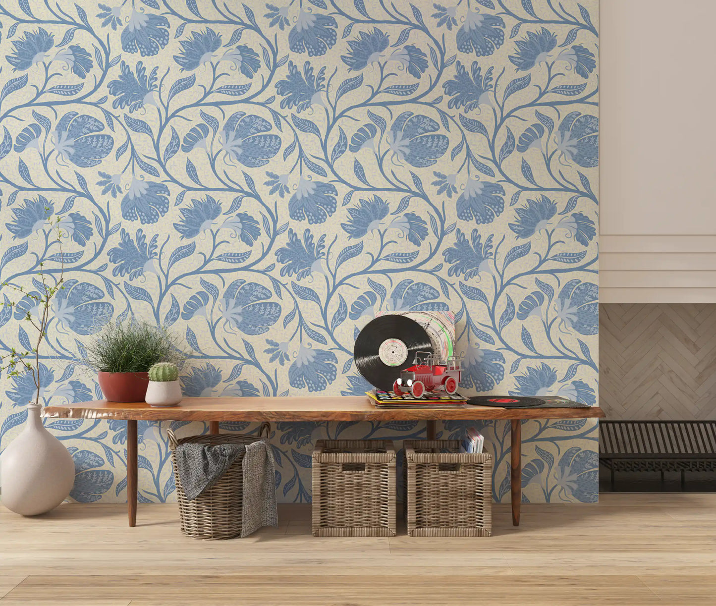 Trailing Indina Floral - Light Blue and Beige Wallpaper Wallpaper⁠