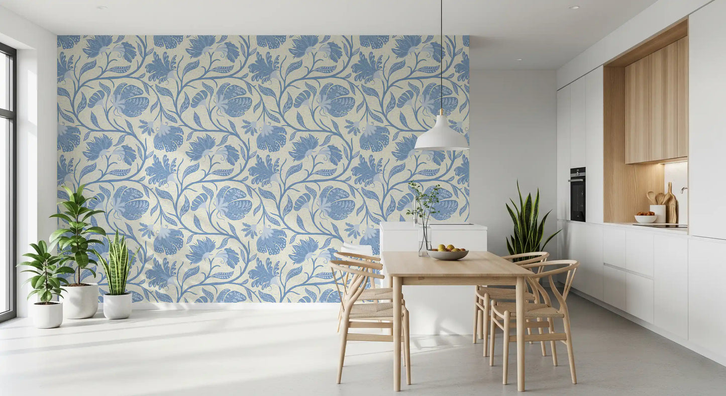 Trailing Indina Floral - Light Blue and Beige Wallpaper Wallpaper⁠