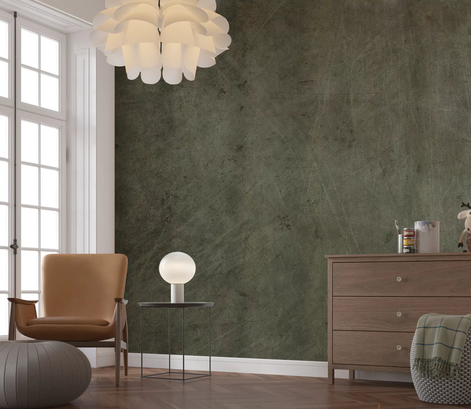 Olive and grey-green suede-look texture wall mural GD11518