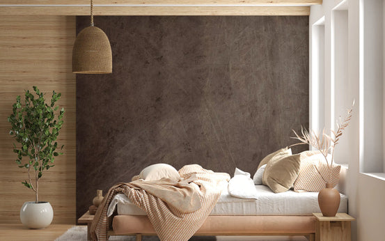 Warm mocha brown suede-look texture wall mural in bedroom GD11519