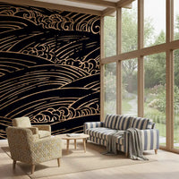 Gilded Rolling Japanese Waves Wall Mural