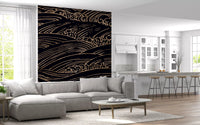 Gilded Rolling Japanese Waves Wall Mural
