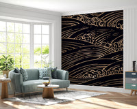 Gilded Rolling Japanese Waves Wall Mural