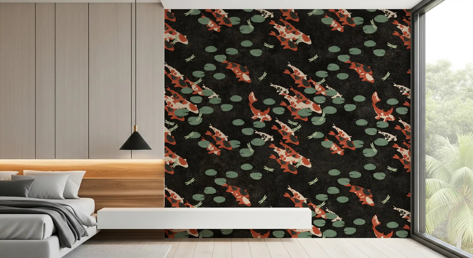 Koi Pond with Dragonflies Wall Mural