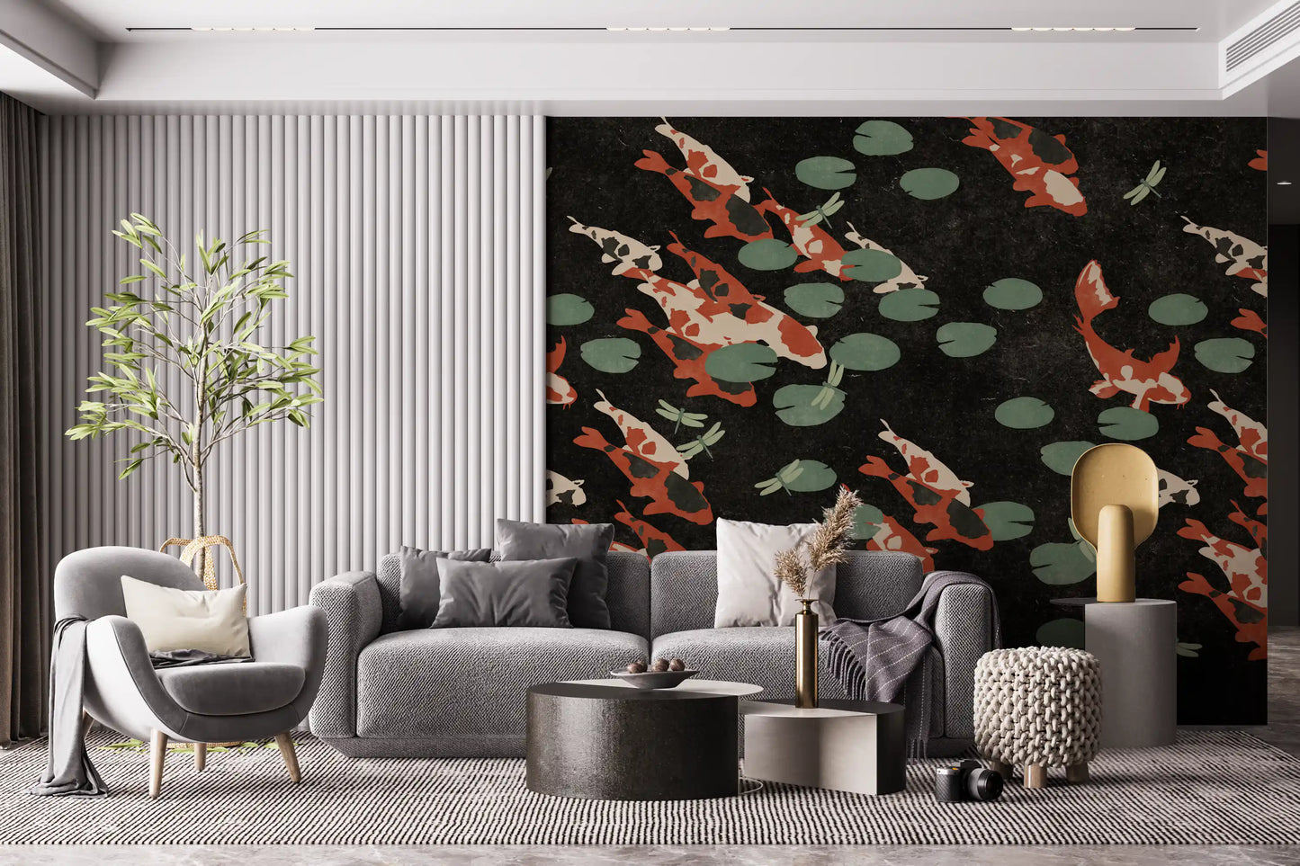 Koi Pond with Dragonflies Wall Mural