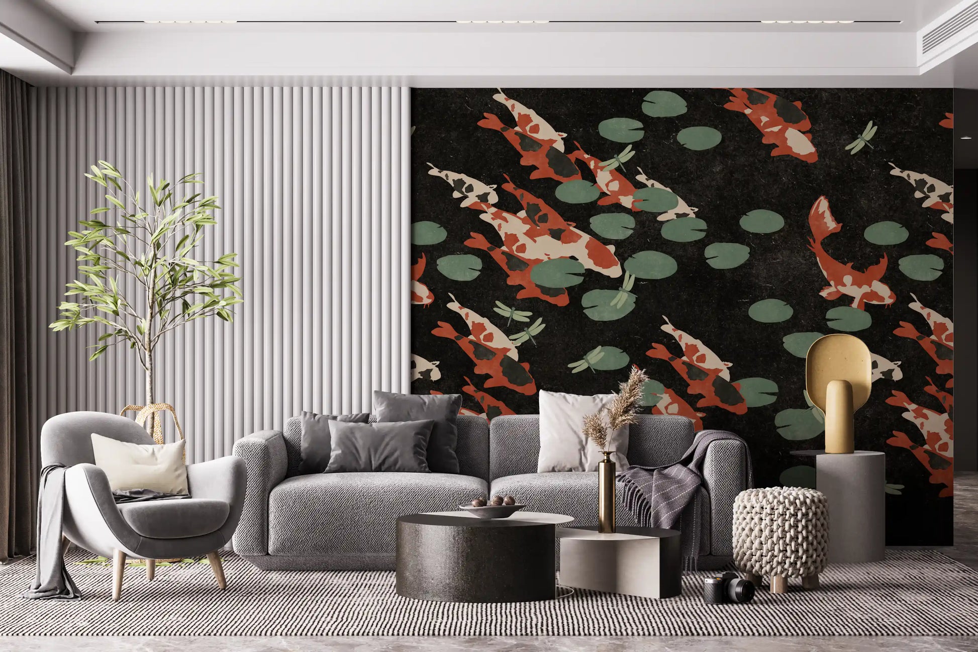 Koi Pond with Dragonflies Wall Mural