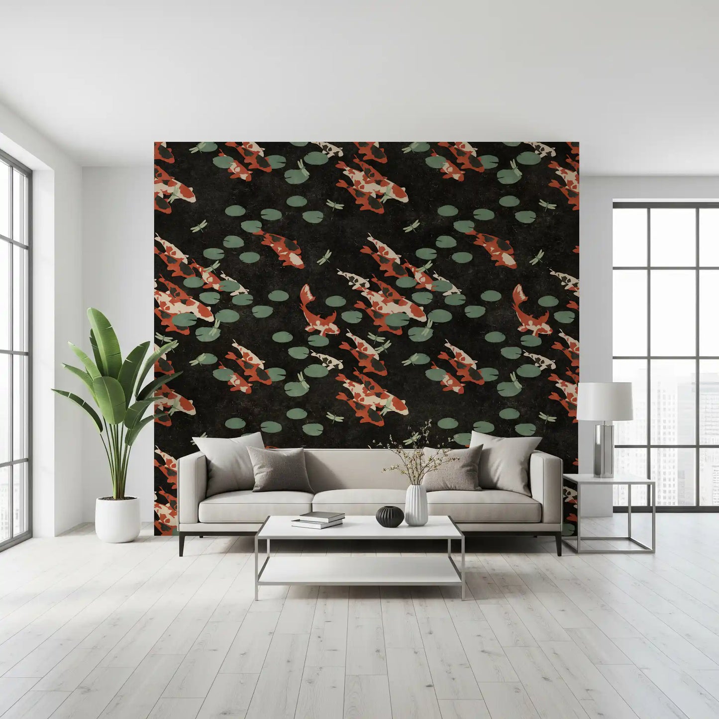 Koi Pond with Dragonflies Wall Mural