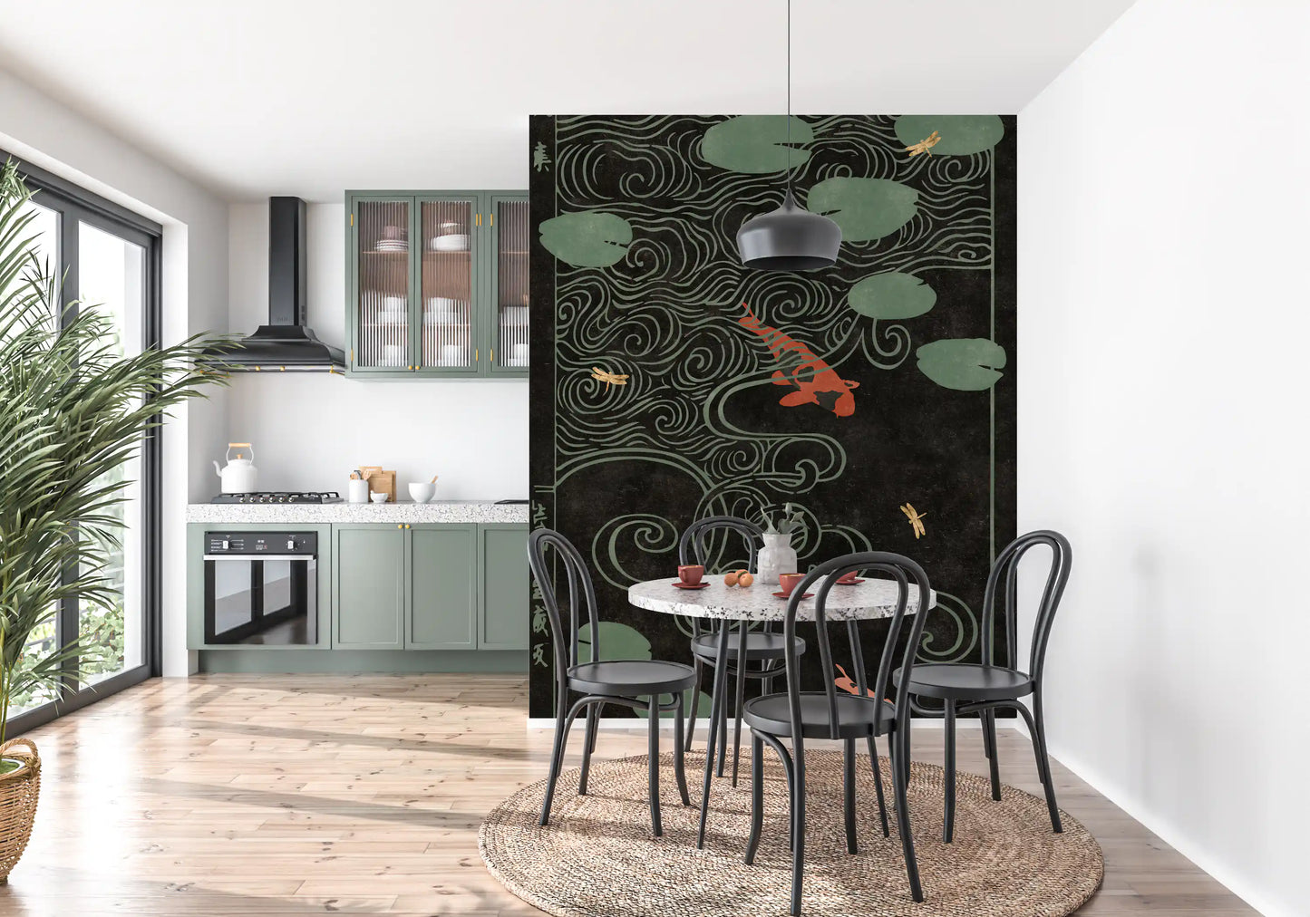 Japanese Koi Pond Woodblock Wall Mural