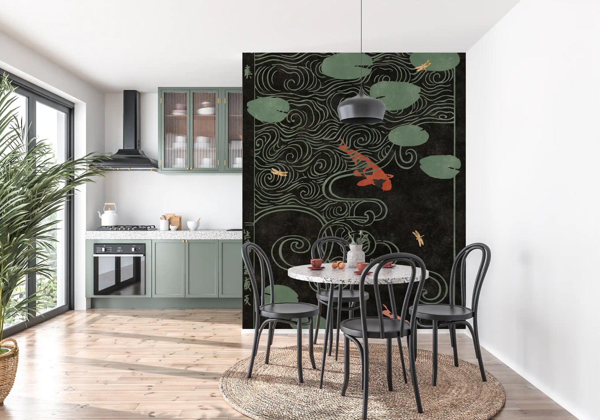 Japanese Koi Pond Woodblock Wall Mural