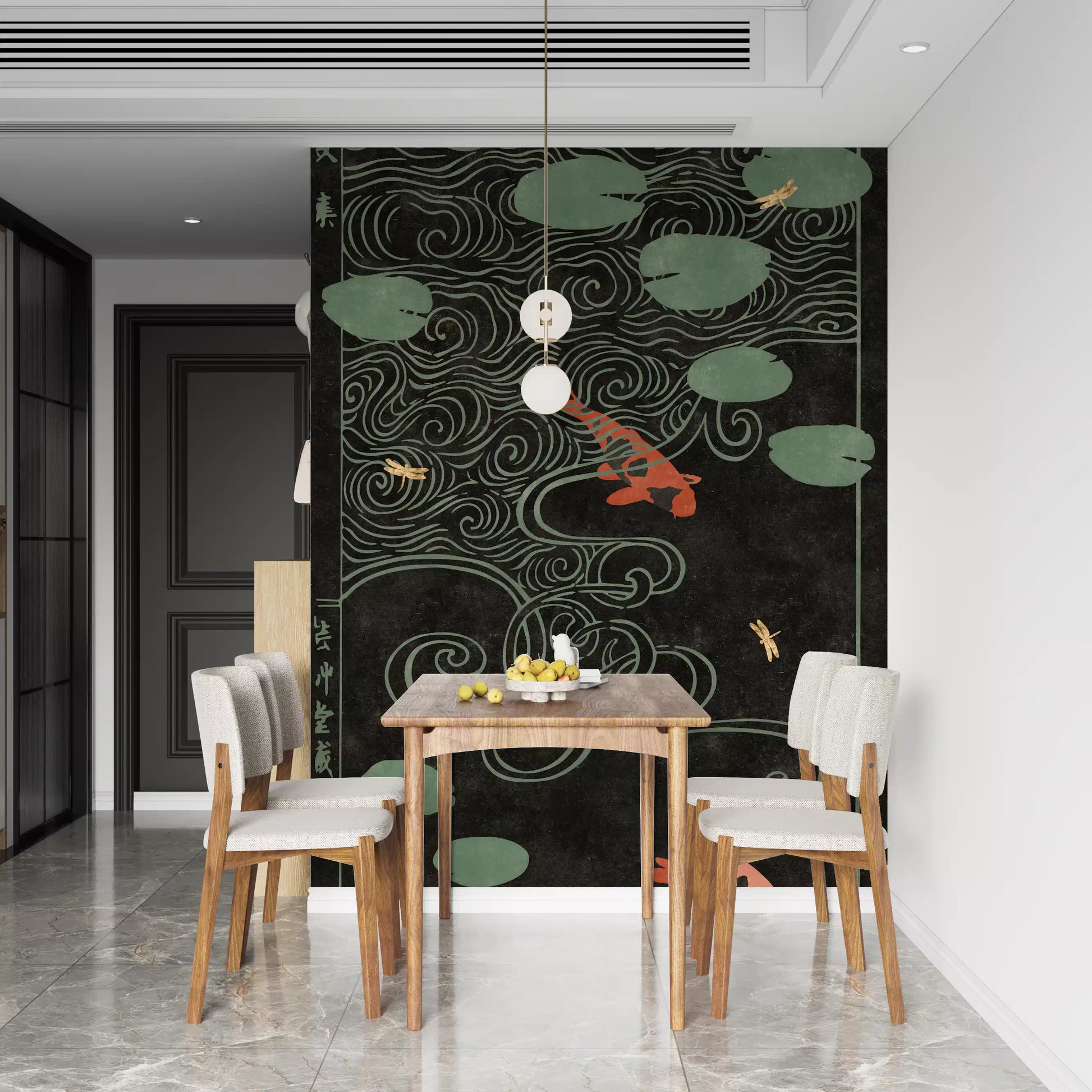 Japanese Koi Pond Woodblock Wall Mural