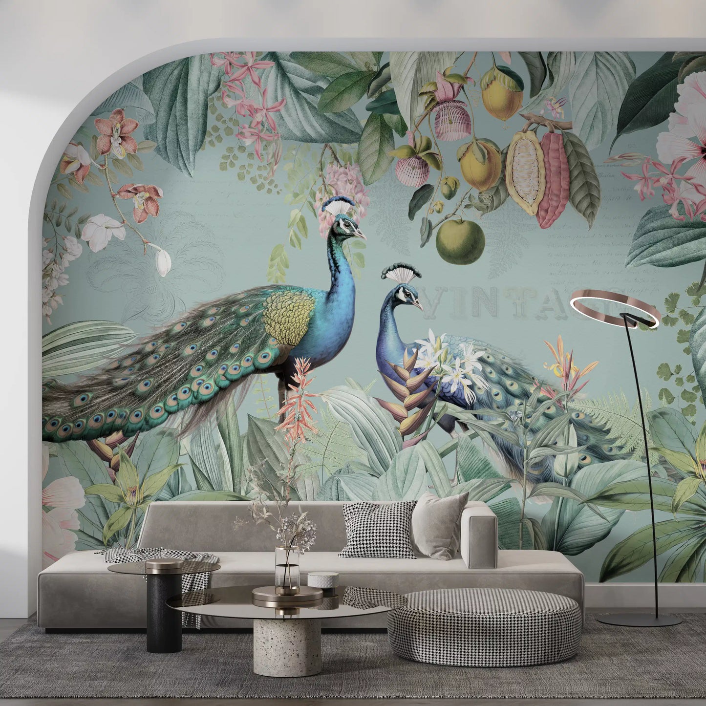 Serene Tropical Peacock Sanctuary Wall Mural