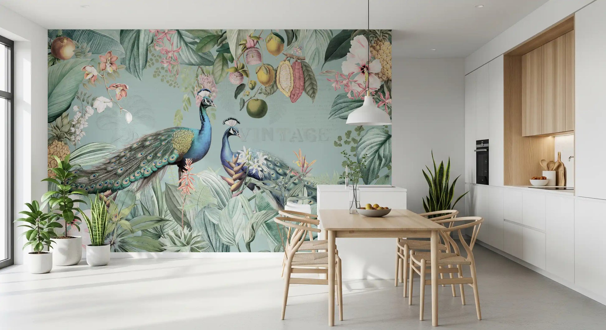 Serene Tropical Peacock Sanctuary Wall Mural