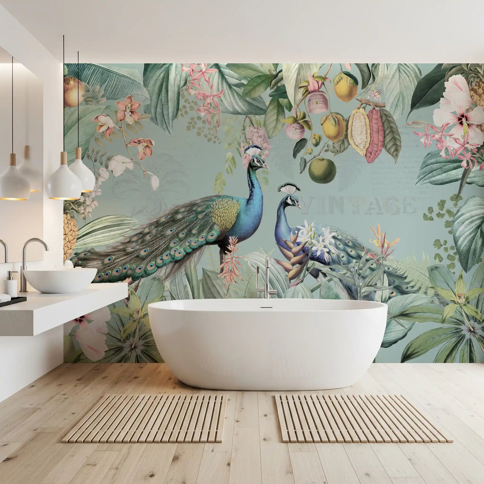 Serene Tropical Peacock Sanctuary Wall Mural
