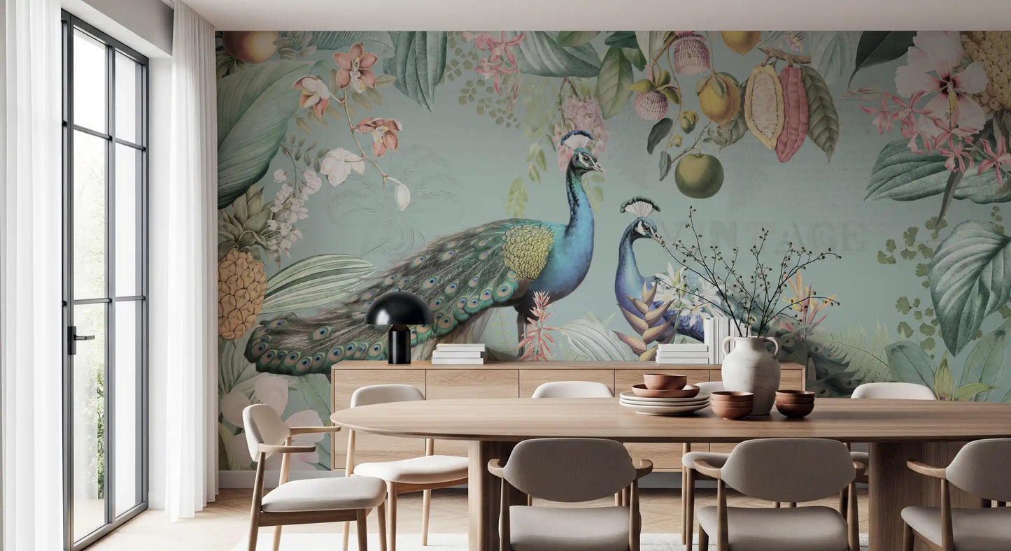 Serene Tropical Peacock Sanctuary Wall Mural