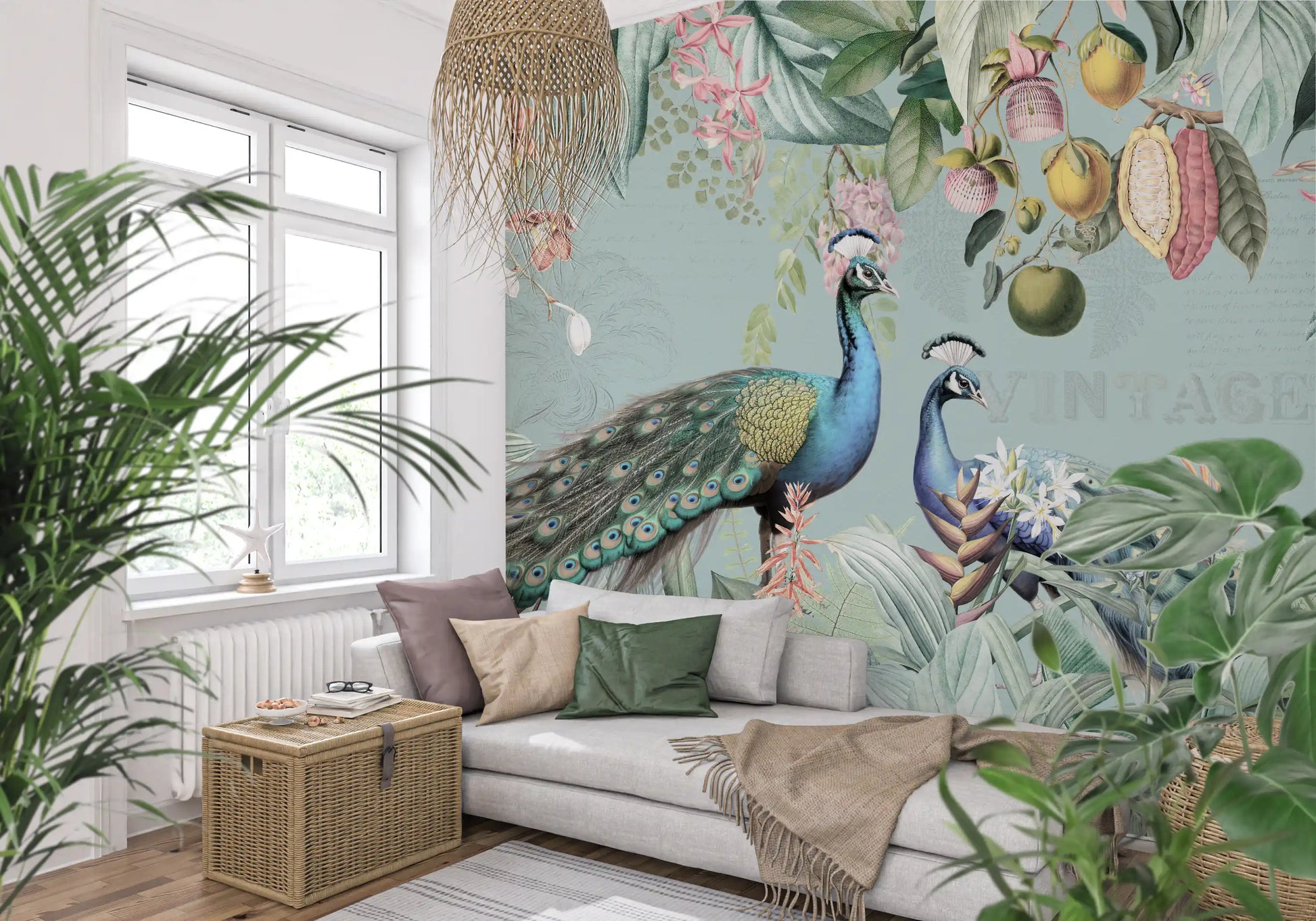 Serene Tropical Peacock Sanctuary Wall Mural