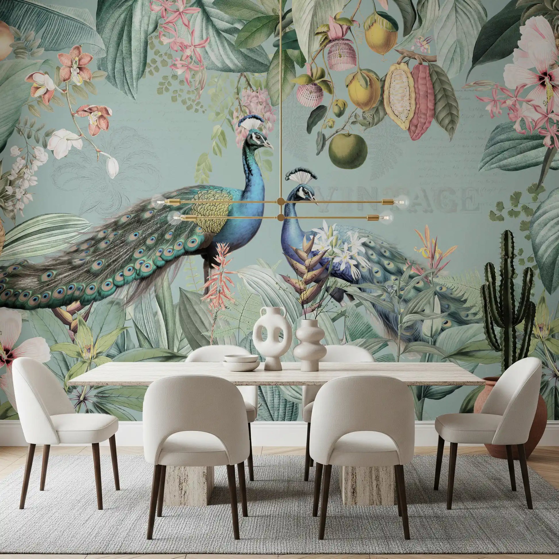 Serene Tropical Peacock Sanctuary Wall Mural