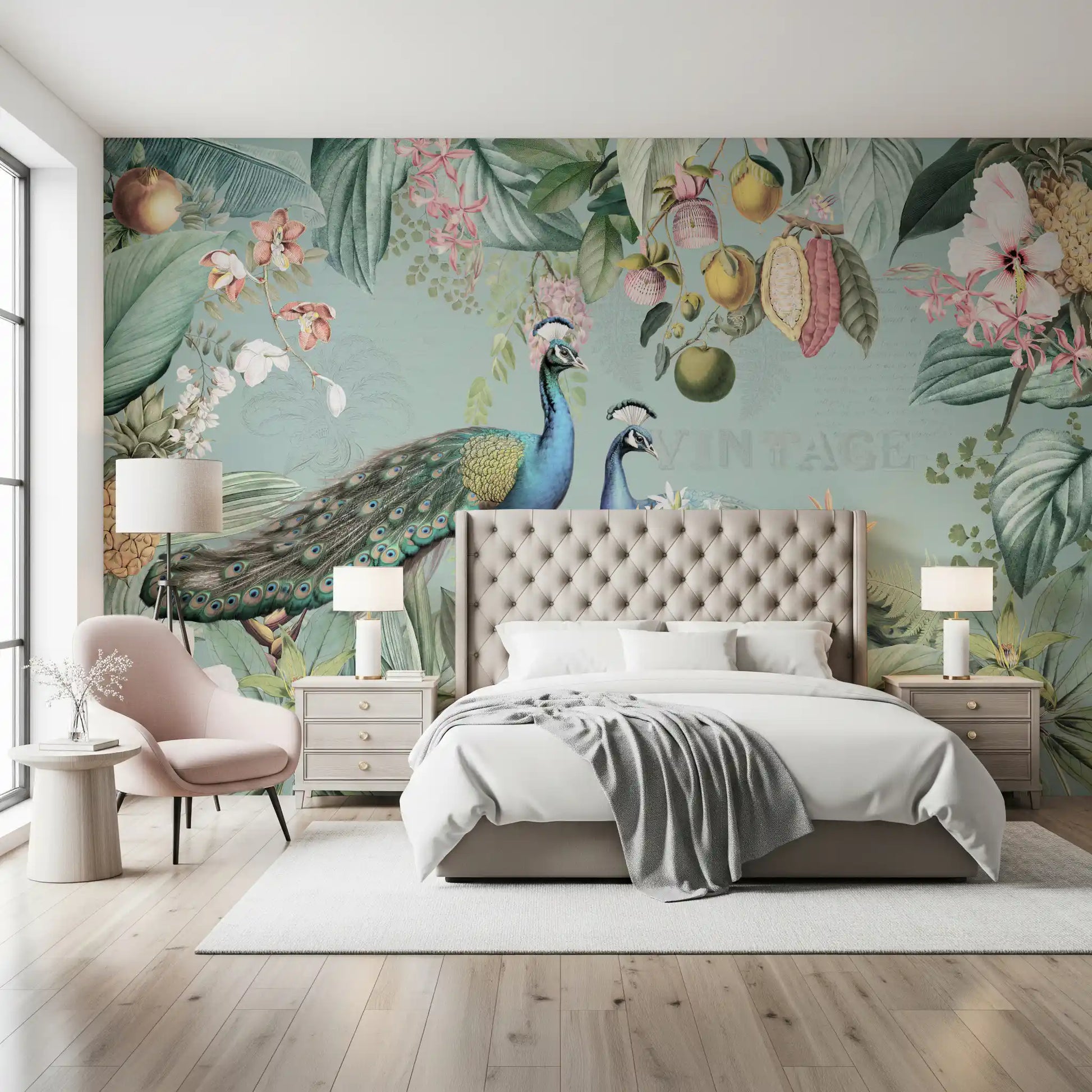 Serene Tropical Peacock Sanctuary Wall Mural