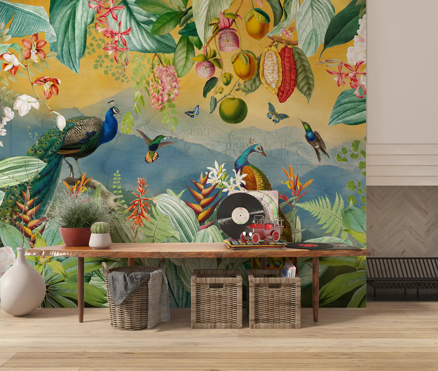 Botanical Peacock Paradise Expedition Wall Mural