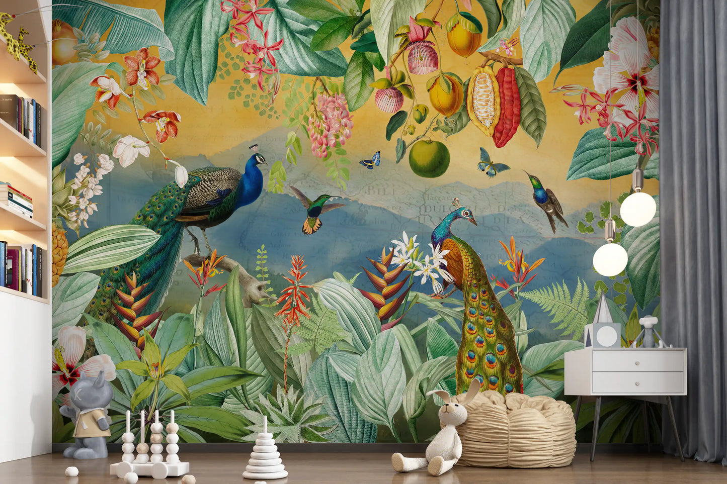 Botanical Peacock Paradise Expedition Wall Mural