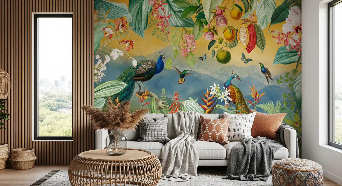 Botanical Peacock Paradise Expedition Wall Mural