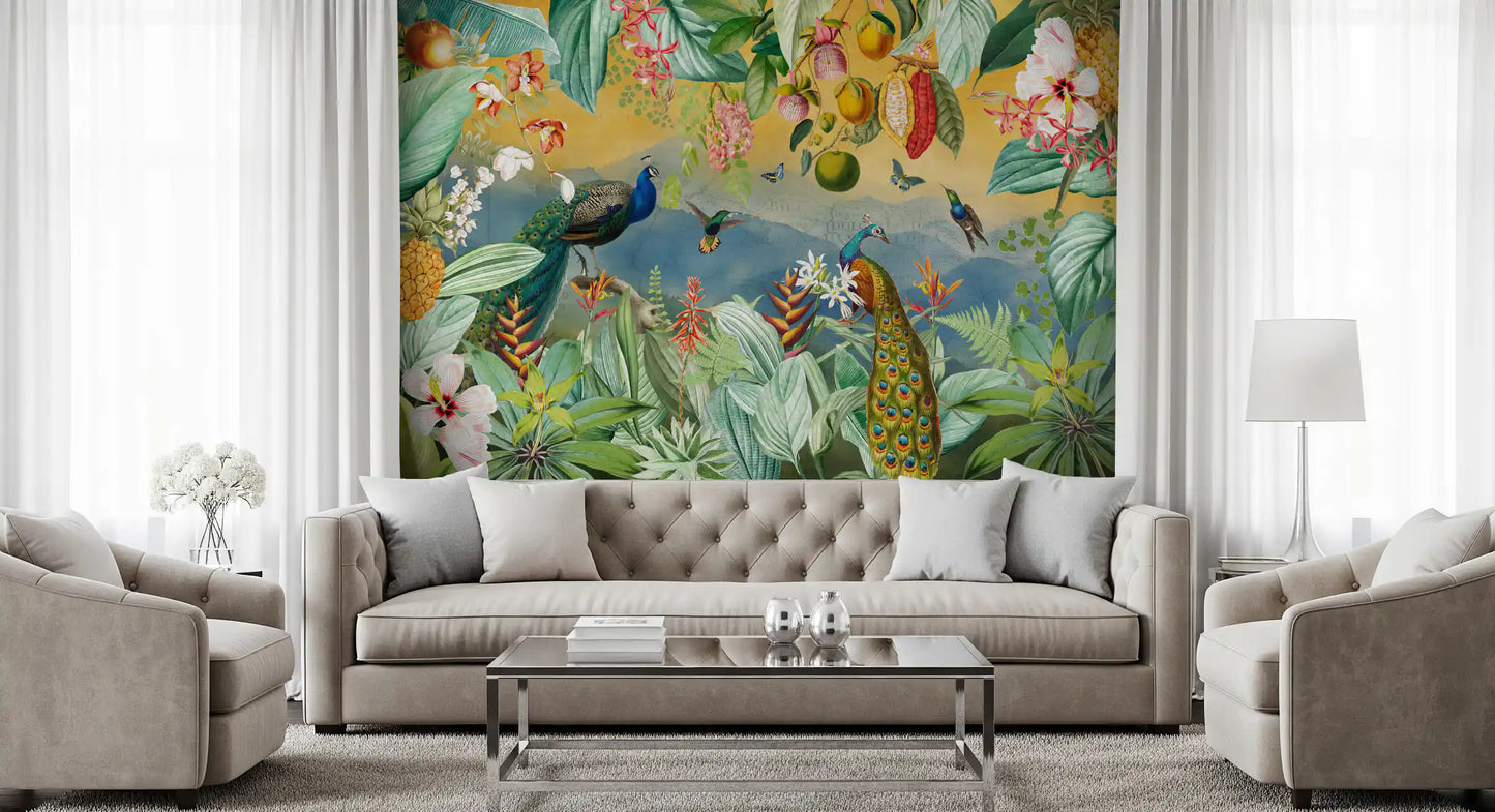 Botanical Peacock Paradise Expedition Wall Mural