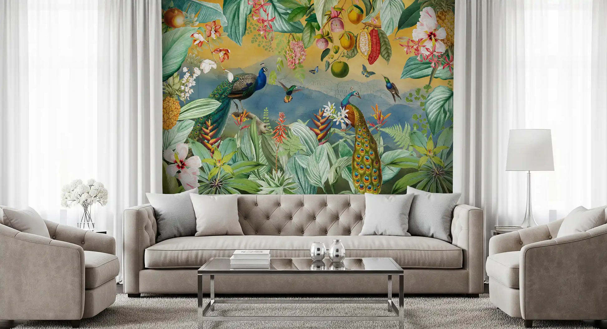 Botanical Peacock Paradise Expedition Wall Mural
