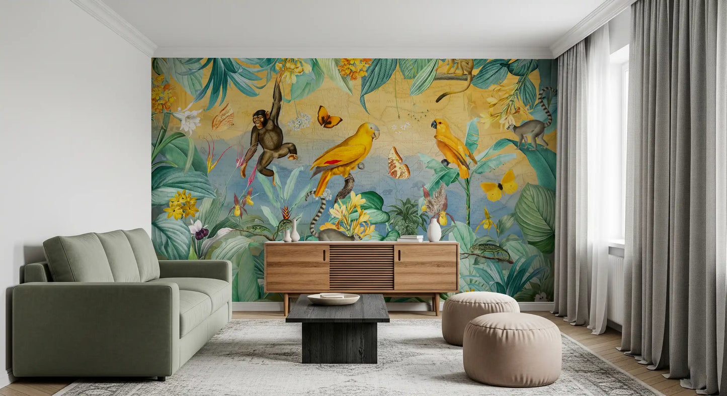 Botanical Jungle Adventure Scene Wall Mural