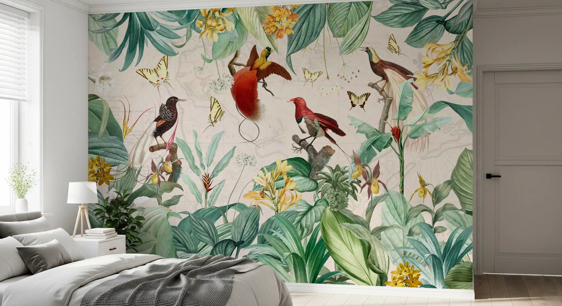 Vintage Botanical Bird Haven Wall Mural