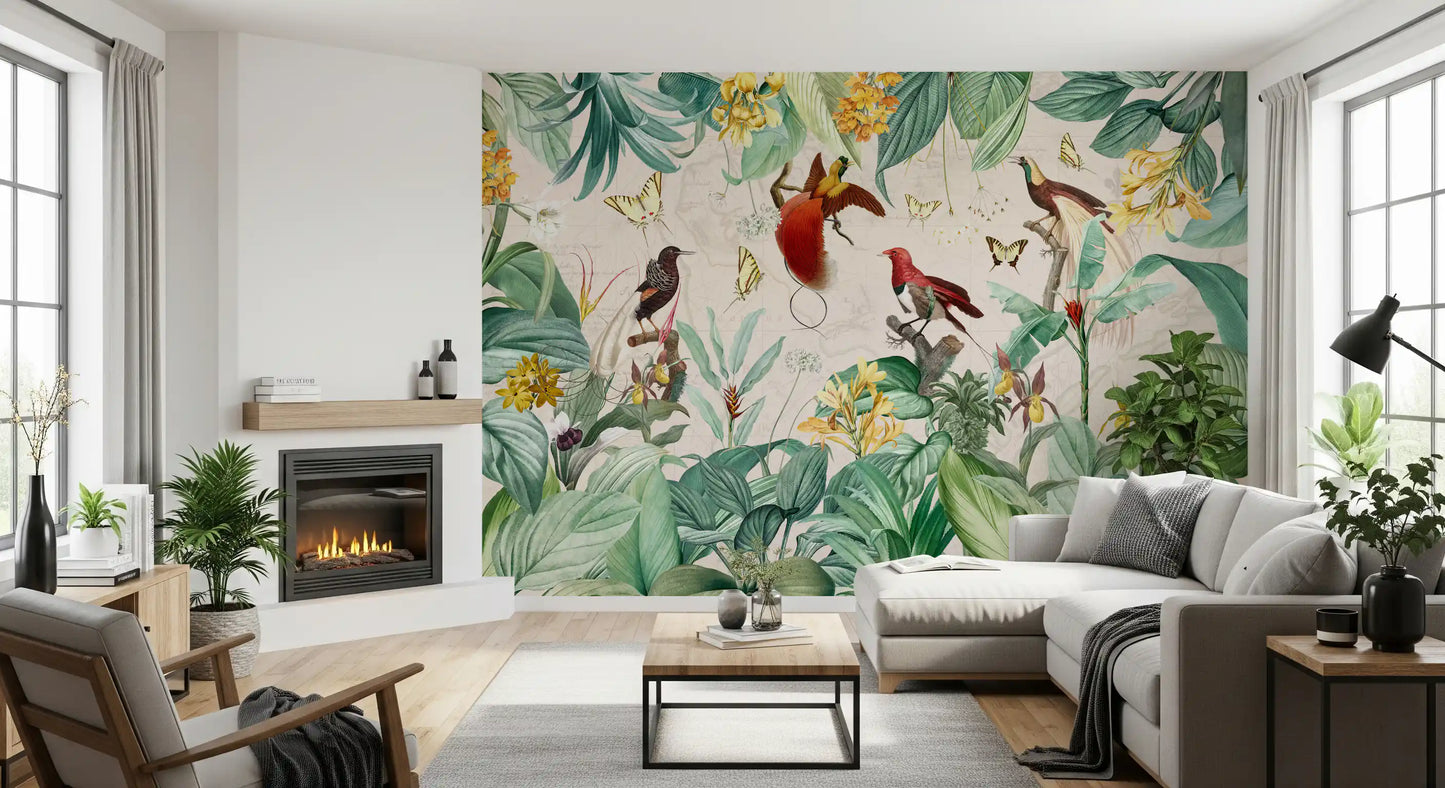 Vintage Botanical Bird Haven Wall Mural