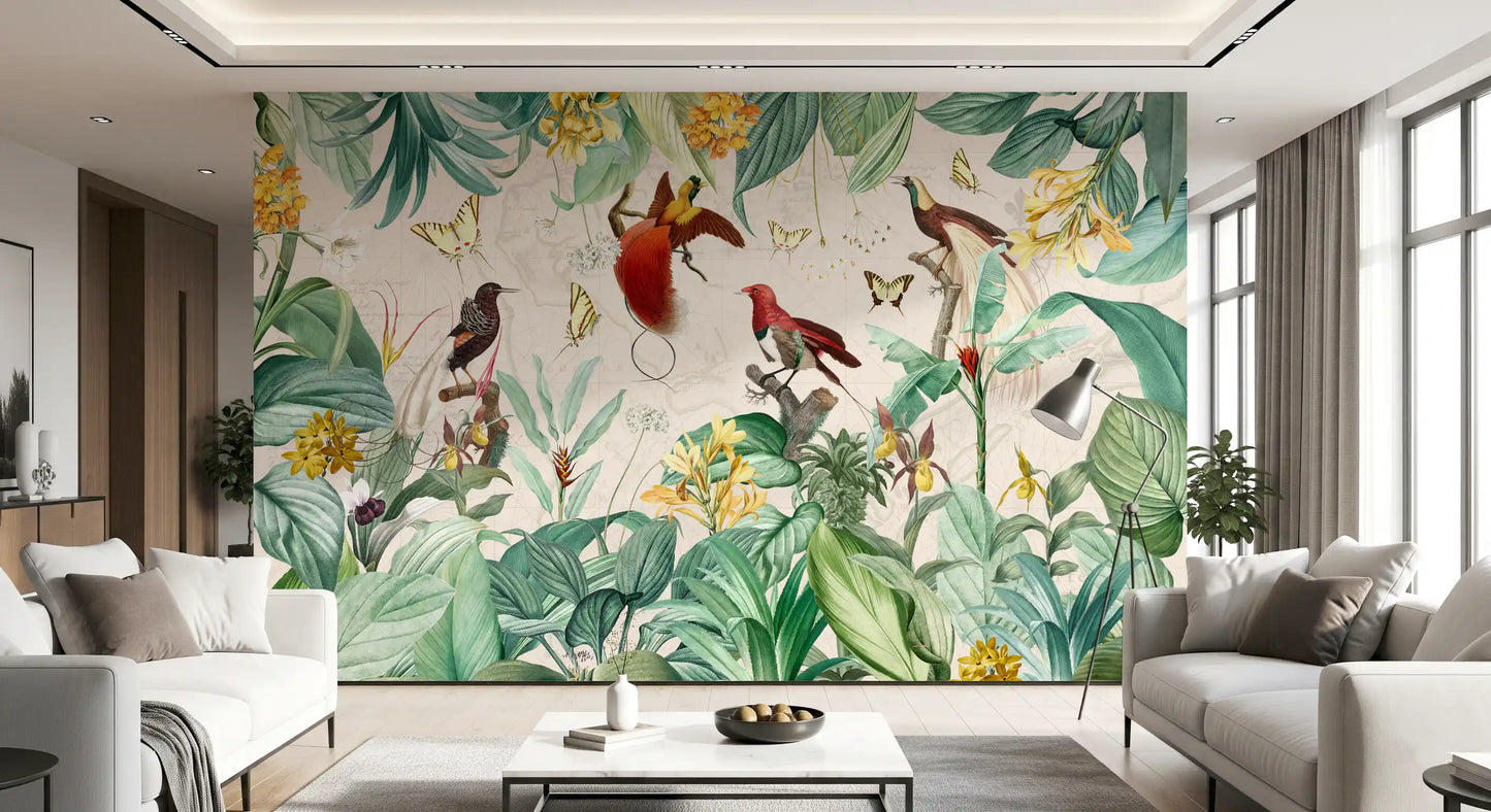 Vintage Botanical Bird Haven Wall Mural