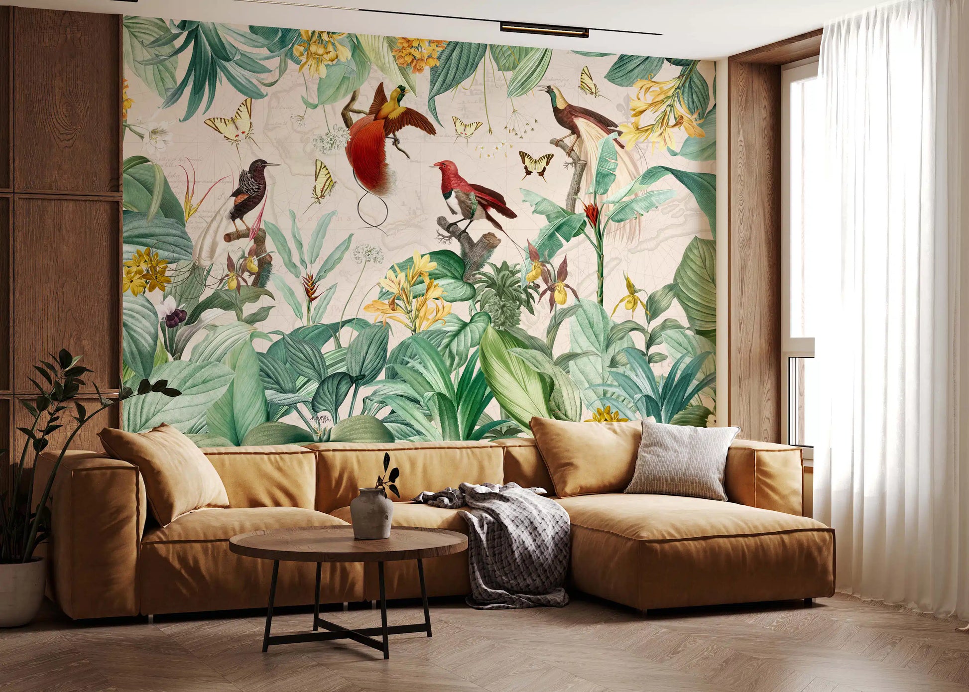Vintage Botanical Bird Haven Wall Mural