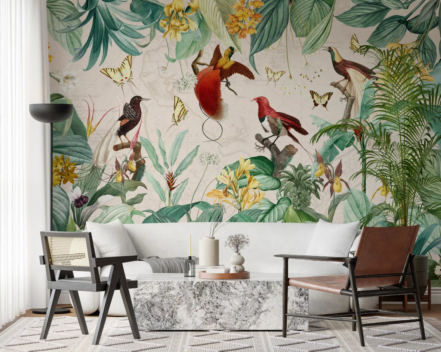 Vintage Botanical Bird Haven Wall Mural