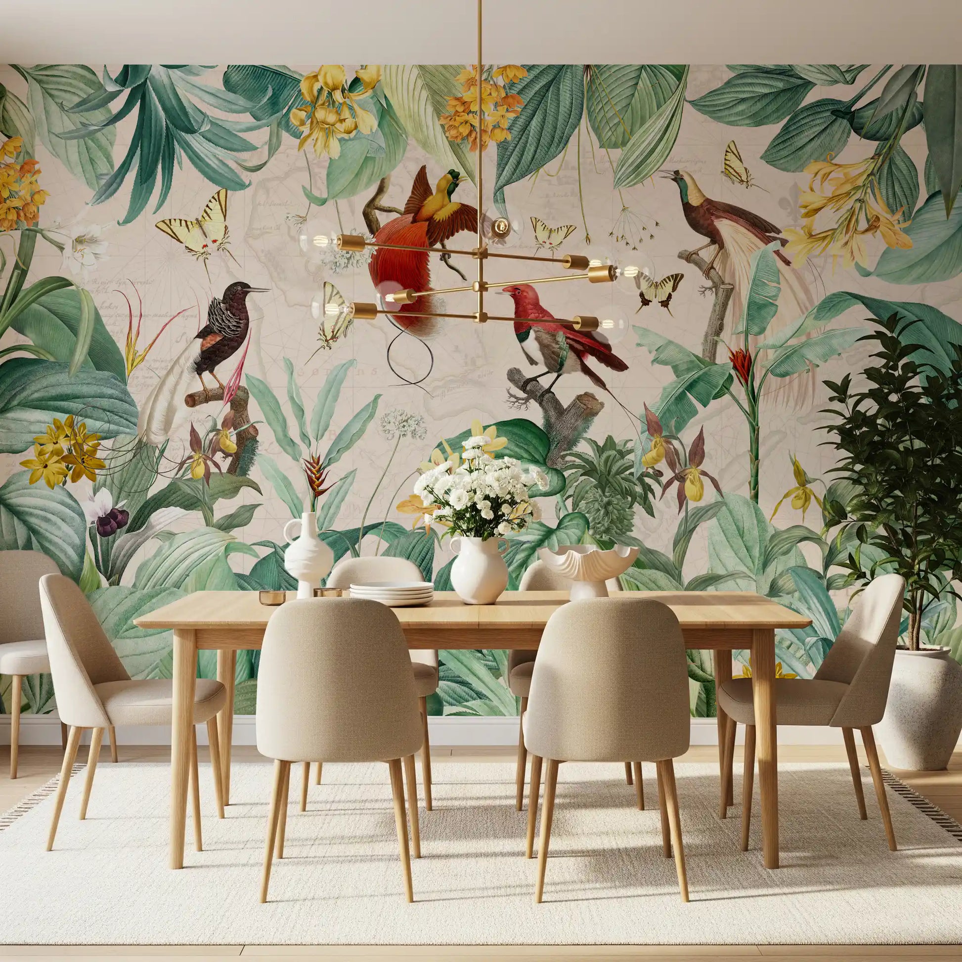 Vintage Botanical Bird Haven Wall Mural