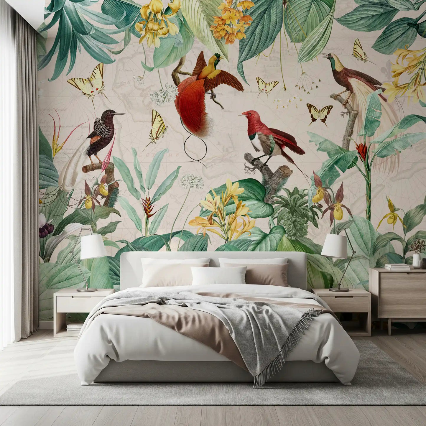 Vintage Botanical Bird Haven Wall Mural
