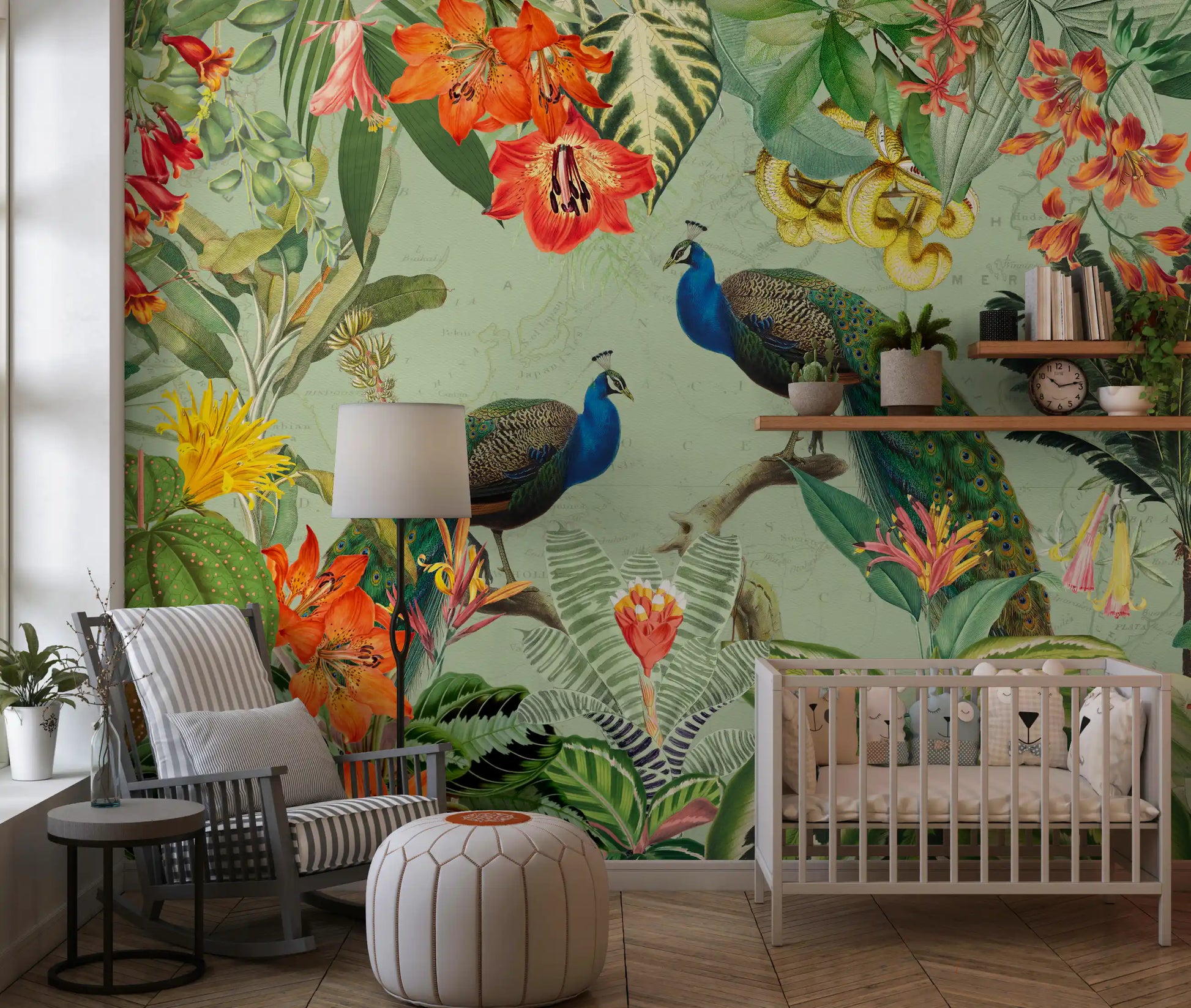 Exotic Flora & Peacock Haven Wall Mural