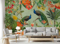 Exotic Flora & Peacock Haven Wall Mural