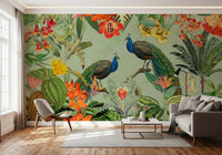 Exotic Flora & Peacock Haven Wall Mural