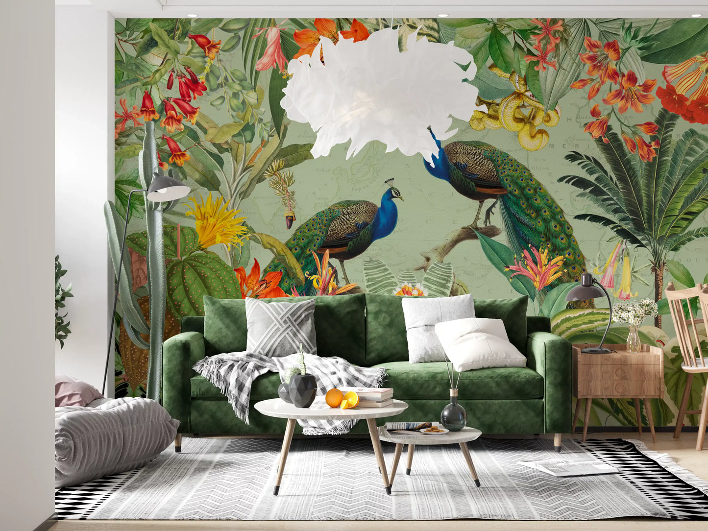 Exotic Flora & Peacock Haven Wall Mural