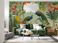 Exotic Flora & Peacock Haven Wall Mural