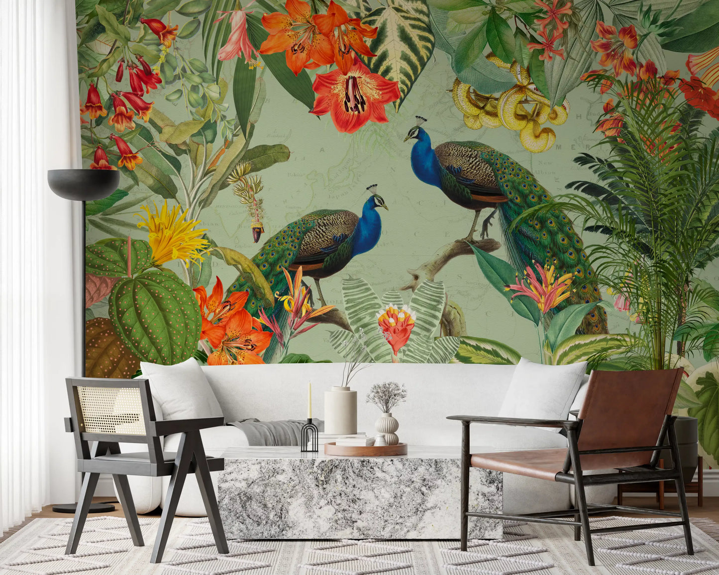 Exotic Flora & Peacock Haven Wall Mural