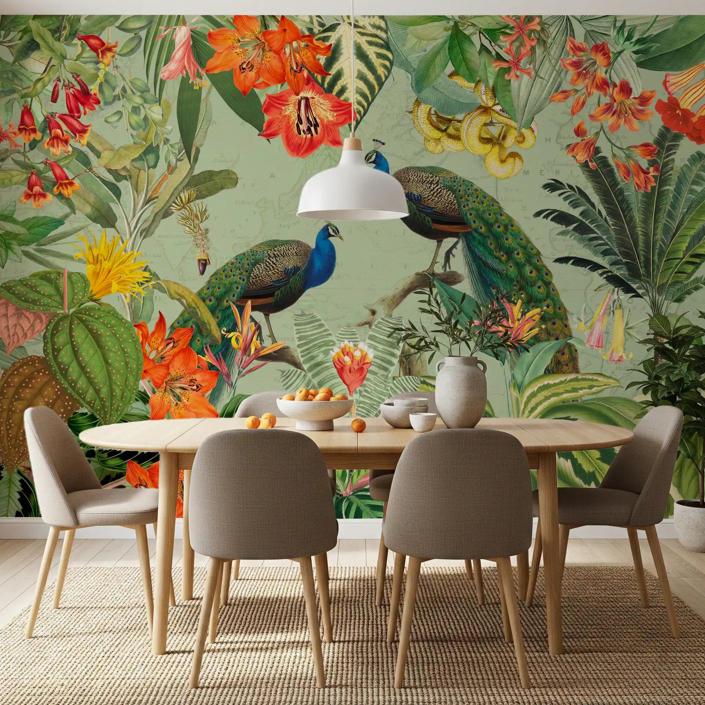 Exotic Flora & Peacock Haven Wall Mural