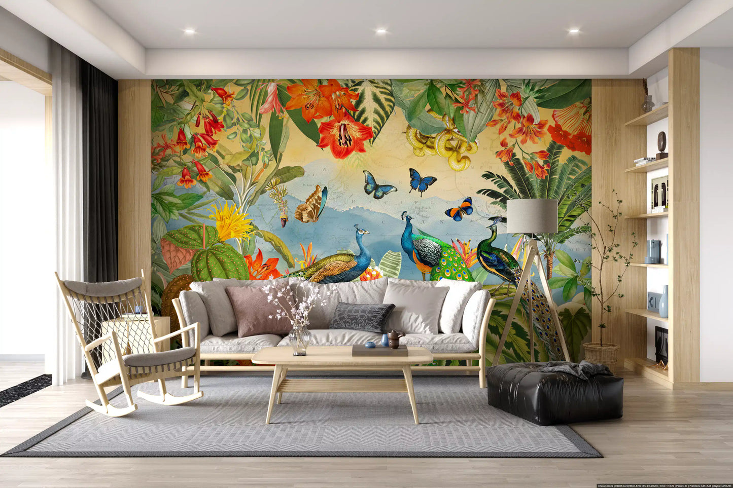 Vintage Peacock and Tropical Botanical Explorer Wall Mural